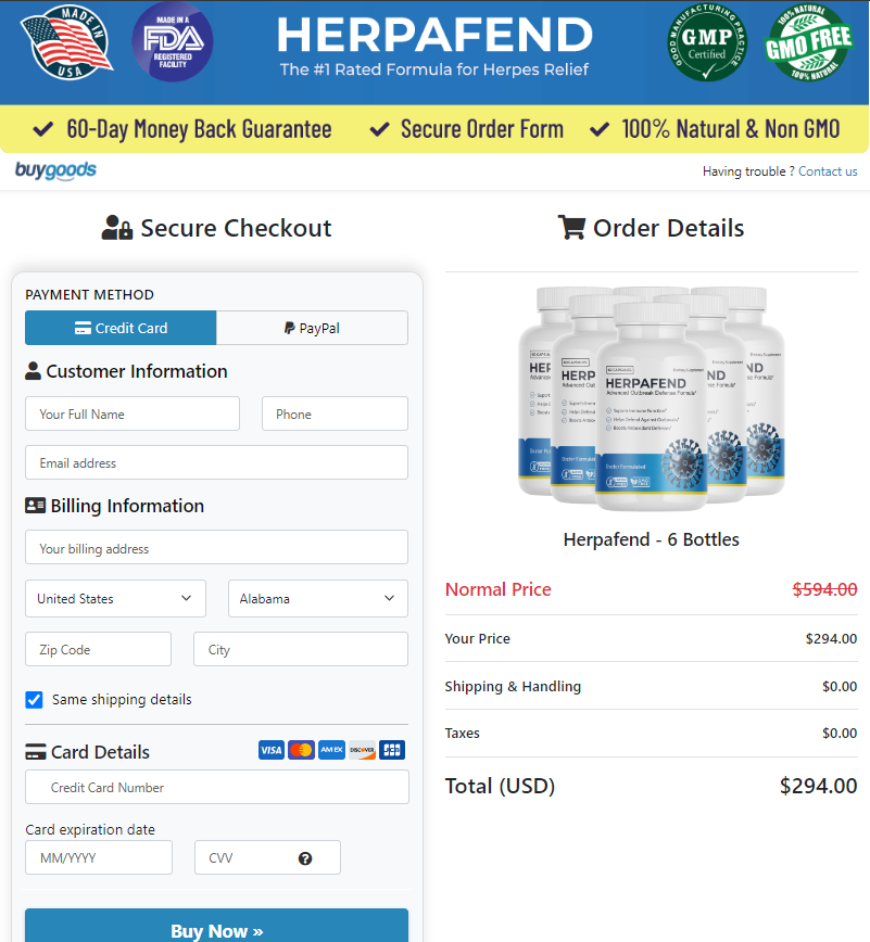 Herpafend Order Page